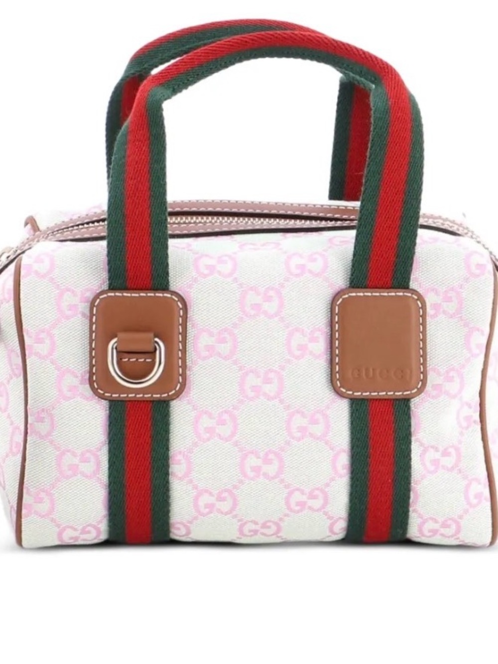 Gucci Pink GG Canvas Mini Bag with Green and Red Web Straps